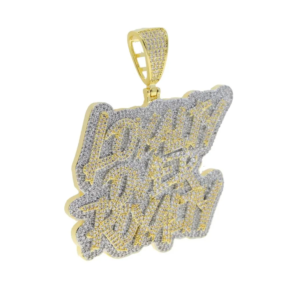 Charms Iced Out Bling CZ Letter Loyalty Over Royalty Pendant Necklace Cubic Zirconia Two Tone Color Charm Men Women Hip Hop Jewelry