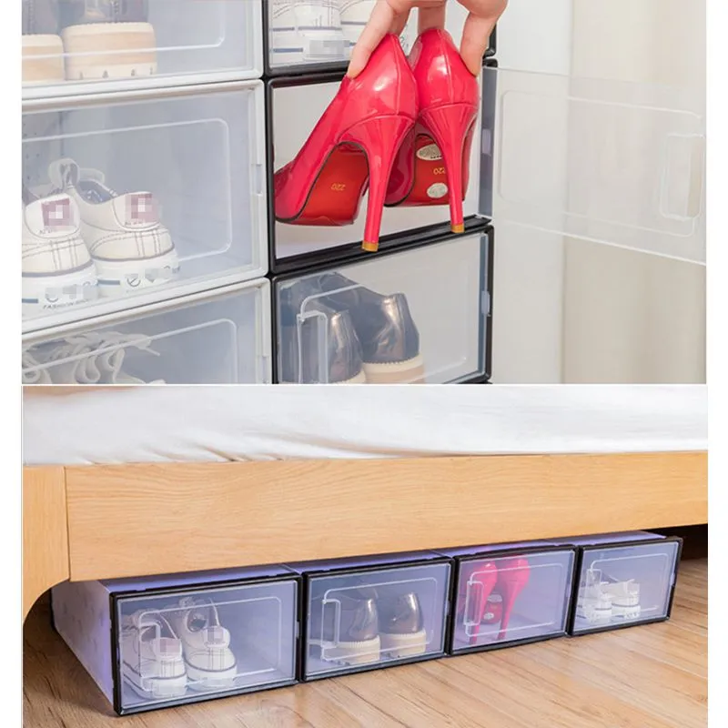 Transparent Enlarged Shoe Box Foldable Storage Plastic Clear Home Organizer Stackable Display Superimposed Combination Shoes Containers Cabinet Boxes