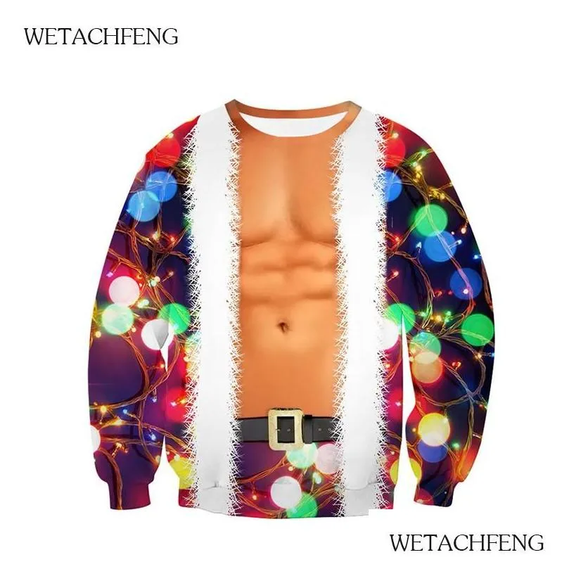 Men`S Sweaters Mens Year Funny 3D Novelty Muscle Printed Ugly Christmas Oversized Sweatshirst Winter Autumn Festival Jumpers Tops Dro Dhzby
