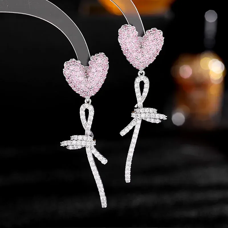 Dangle Earrings Women 2022 Fashion Zircon Inlaid Ear Jewelry Wholesale  Sweet Taste Pink Confession Love Balloon