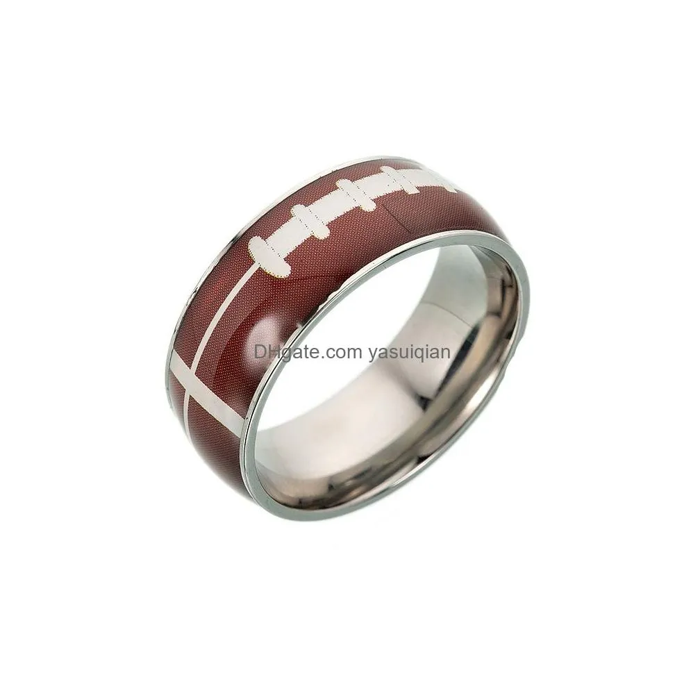 Band Rings New Football Basketball Sports For Women Men Baseball Softball Rugby Stainless Steel Finger Fashion Jewelry Gift Drop Deli Dh1Vx
