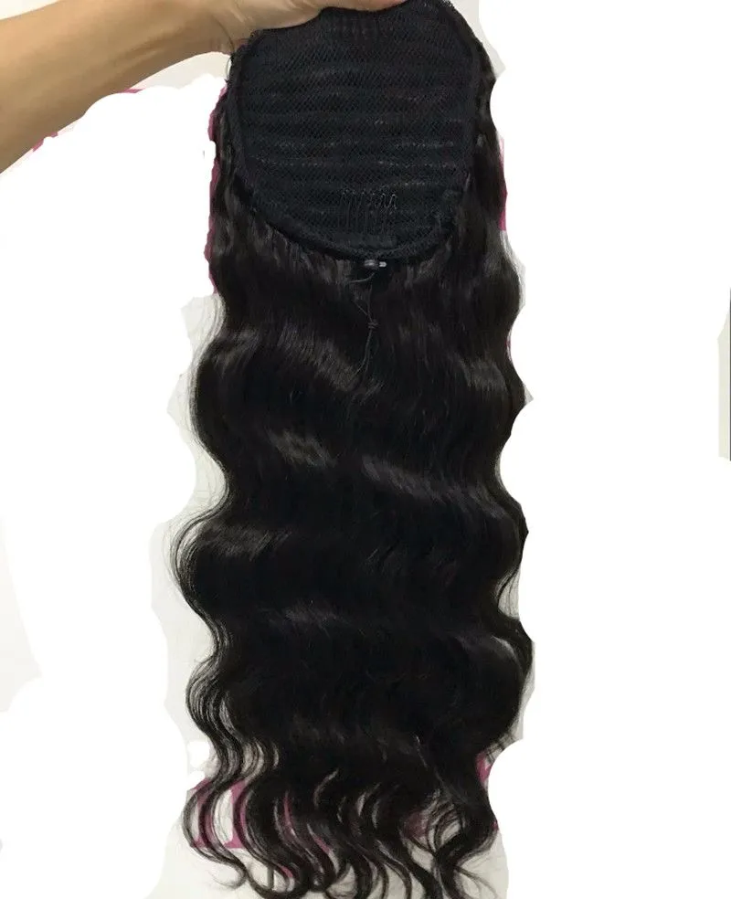 Brazilian human hair drawstring ponytail wavy black women ponytails hair piececlip in real hair wrap around fake ponytail