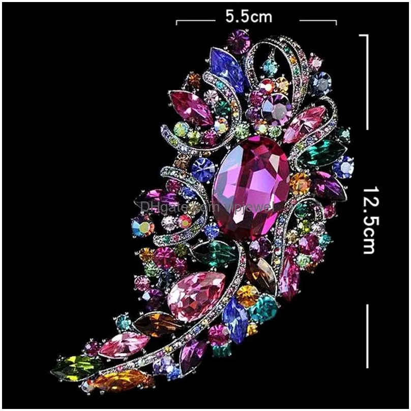 Pins Brooches 5 Inch Huge Size Elegant Luxurious Mticolored Rhinestone Crystal Diamante Large Gift Brooch 10 Colors Available Drop Dhqfx