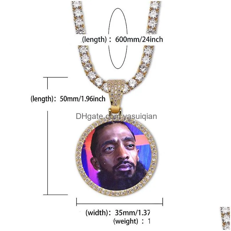 Pendant Necklaces Hip Hop Custom Po Memory Necklace For Men Women Bling Iced Out Cubic Zircon Medallions Solid Chains Personalized Jew Dh4T3