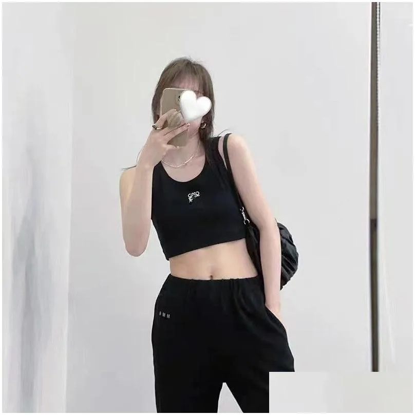 Embroidery Logo Tank Top Summer Short Slim Navel exposed outfit Elastic Sports Knitted Tanks