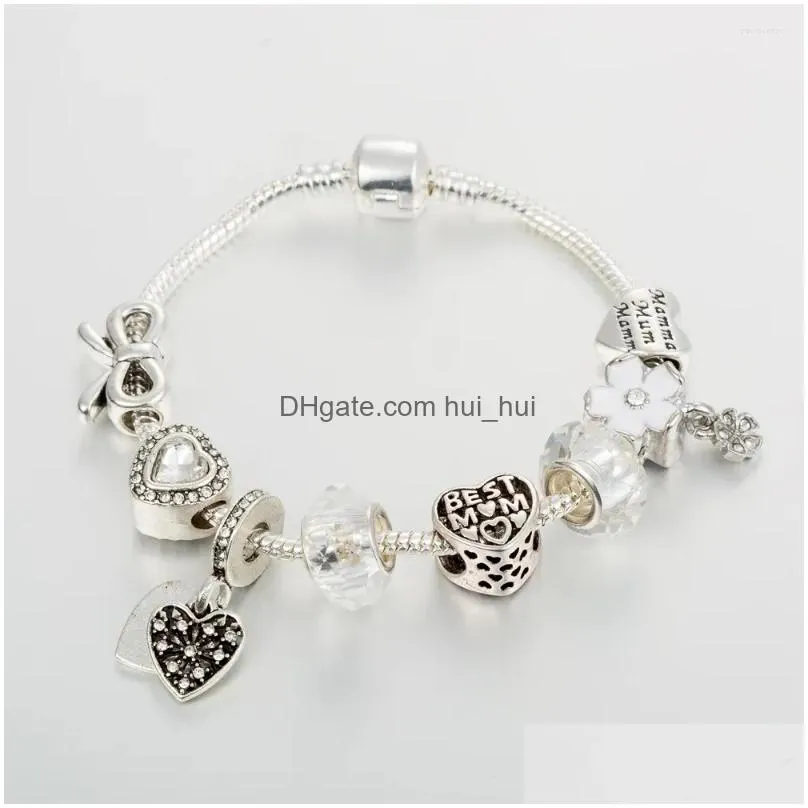 charm bracelets antique original heart /bowknot /star shape 9 style for women glass beads brand bracelet bangle diy jewelry