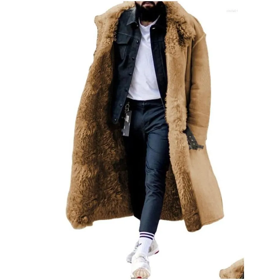 Men`S Trench Coats Mens Jacktes Winter Windbreaker Solid Color Imitation Fur Coat Thick Casual Fashion Jacket Drop Delivery Apparel Cl Dhwxo