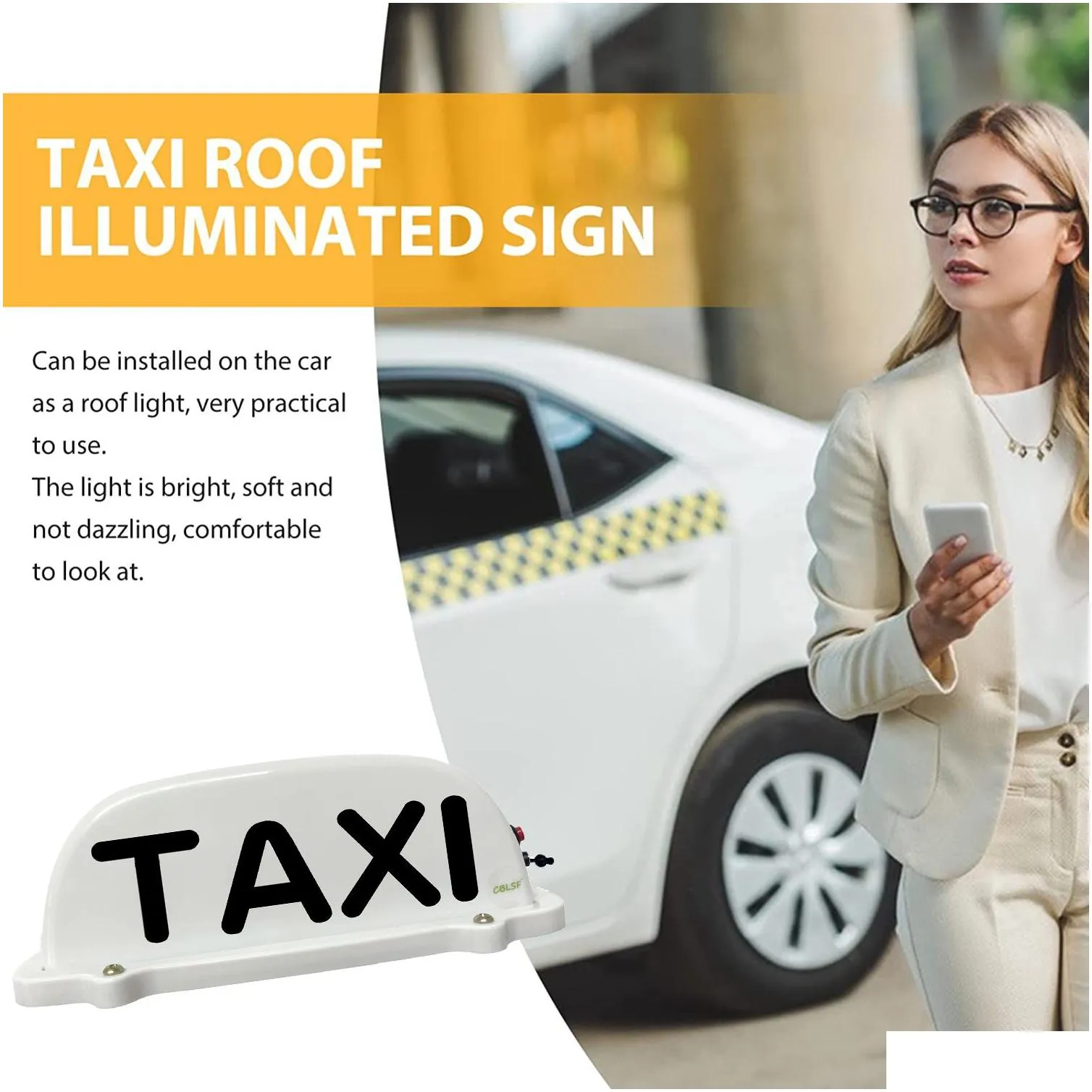 TAXI Cab Top Roof Sign USB Rechargeable Battery with Magnetic Base Waterproof Cab Indicator Sign Lamp Windshield WHITE NEW