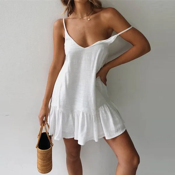Casual Dresses Mini Summer Dress Strap Off Shoulder White Ruffle Plus Size Loose Linen Sundress Sexy Sleeveless Party Beach Womens
