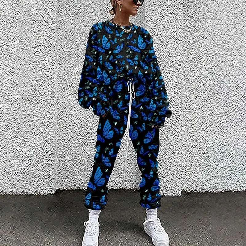 Women`s Two Piece Pants Women Tracksuit Pullovers Cloting Long Sleeve Tie-dye Print Female Tops And Elastic Waist Slim Casual