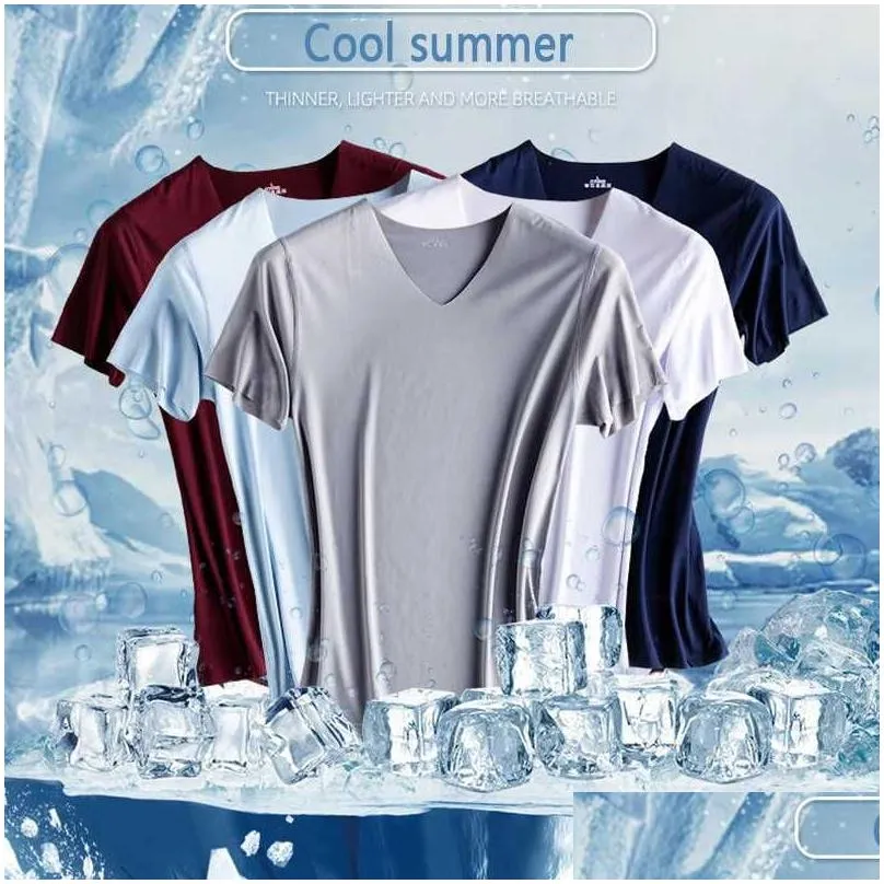 Men`S T-Shirts Men T Shirt Fitness Elastic Ice Mens V Neck Short Sleeve For Male Micro Fiber Tshirts M-5Xl Clothing Drop Delivery Appa Dhefa