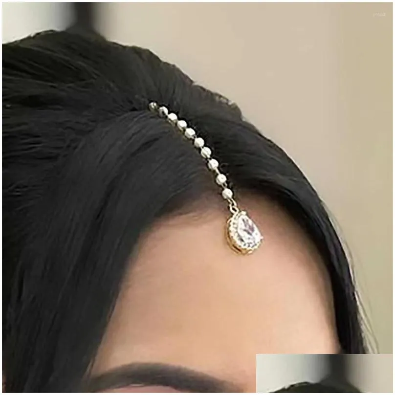 Hair Clips Simple Sparkling Water Drop Pendant Forehead Chain Boho Bride Wedding Rhinestone Bit Jewelry Accessories