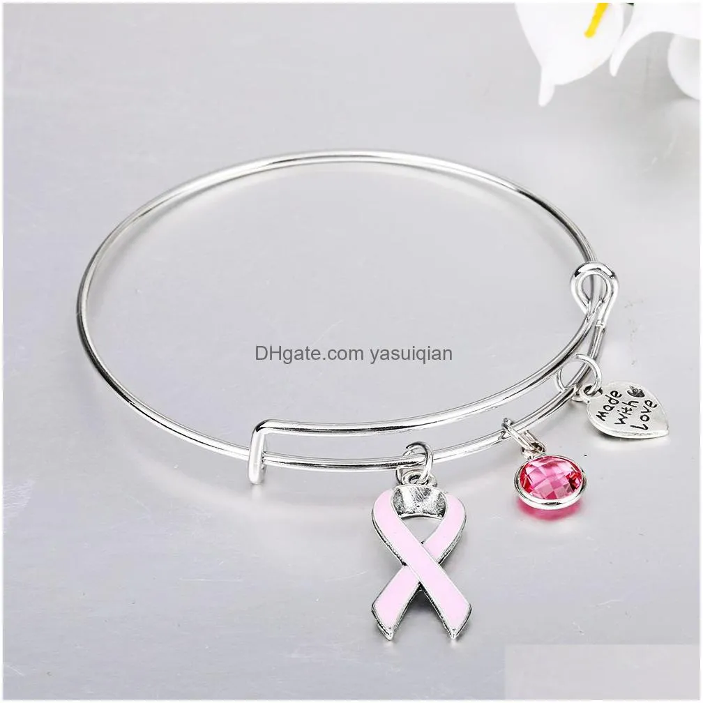 Charm Bracelets New Pink Ribbon Breast Cancer Awareness For Women Designer Extendable Wire Cute Bangle Nursing Survivor Jewelry Gift Dhyxz