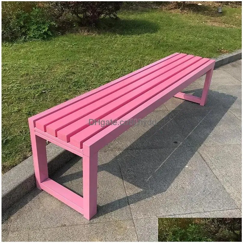 camp furniture custom cyber celebrous pink backrest park chair outdoor bench shopping mall rest solid wood stool courtyard iron art