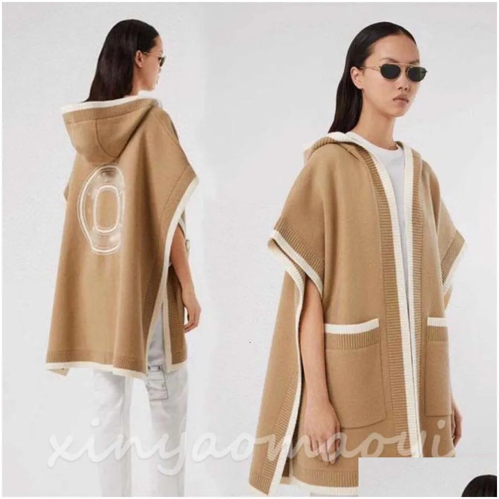 BUR logo jacquard hooded shawl wool-cashmere blend loose shawl comfortable soft warm women`s shawl coat men`s casual hooded shawl designer fashion item