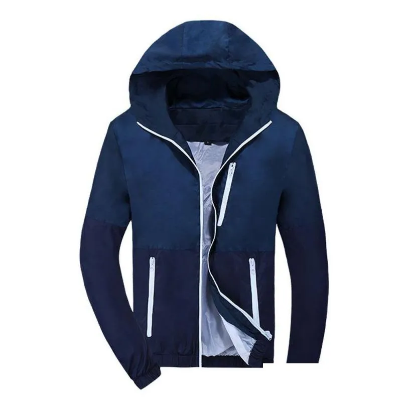 Men`S Jackets Windbreaker Spring Autumn Brand Men Women Uni Basic Coats Hooded Fashion Thin Zipper Coat Outerwear Clothing Drop Delive Dhin7