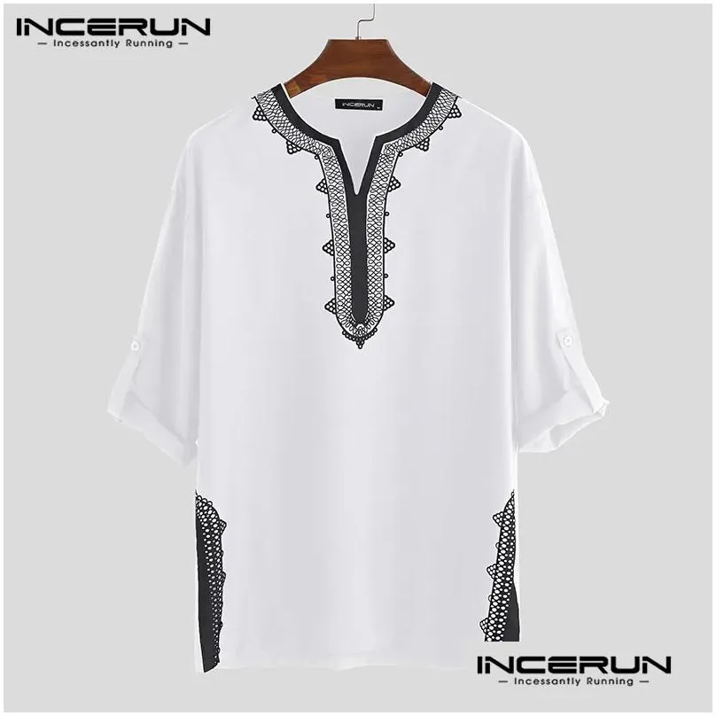 Men`S T-Shirts Incerun Men Tops African Dashiki T Shirts Printed Long Sleeve V Neck Breathable Ethnic Style Casual Clothes Drop Delive Dhhzv