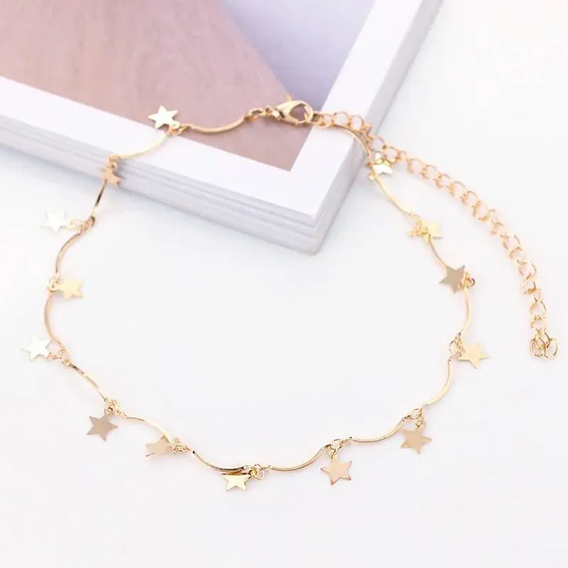 Fashion Gold Color Chain Tiny Star Choker Necklace For Women Bijou Necklaces Pendants Simple Boho Layering Chokers 8ND199