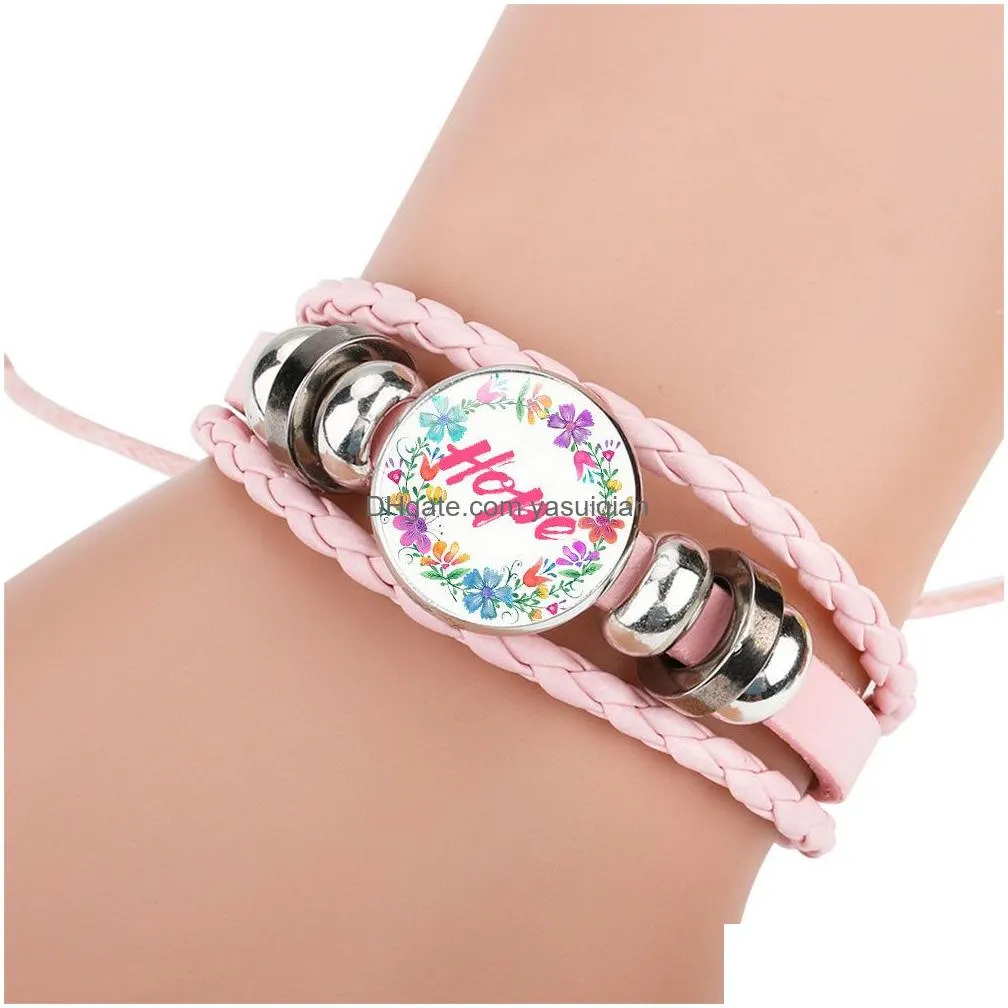 Charm Bracelets Believe Hope Faith Dream Love Leather Wrap For Women Men Inspirational Letter Wristband Bangle Fashion Handmade Jewel Dh93Y