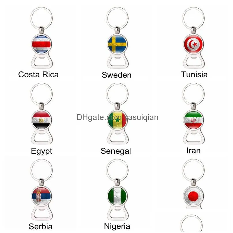 Key Rings Football Bottle Opener Chains With Country Flags Keyrings Beer Souvenir Spain Russia Germany Soccer Fans Keychains Jewelry Dhqbc