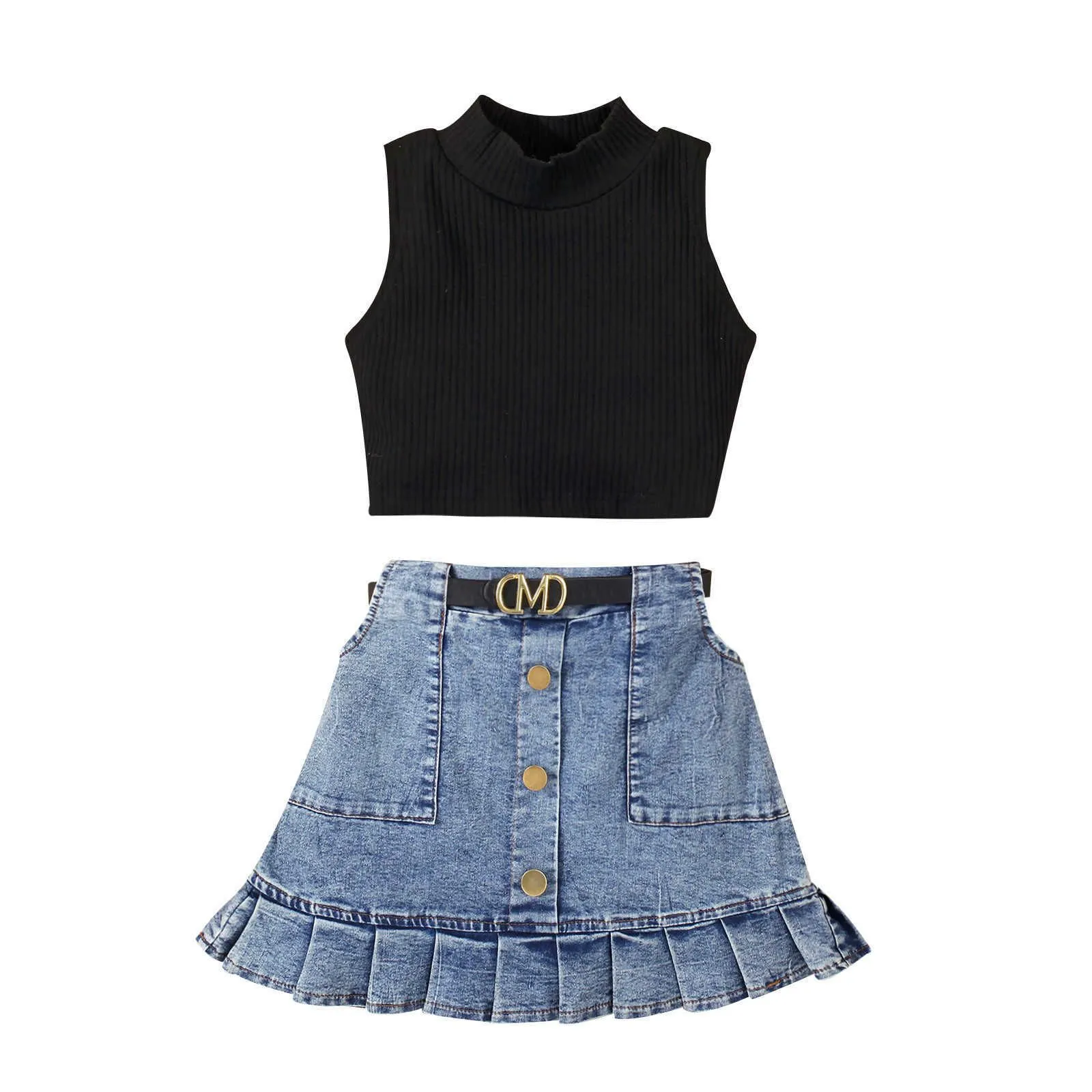 Cross Border Foreign Trade Girl Sleeveless Top Denim Short Skirt Two Piece Set Children`s Infant and Young Baby Summer Clothing