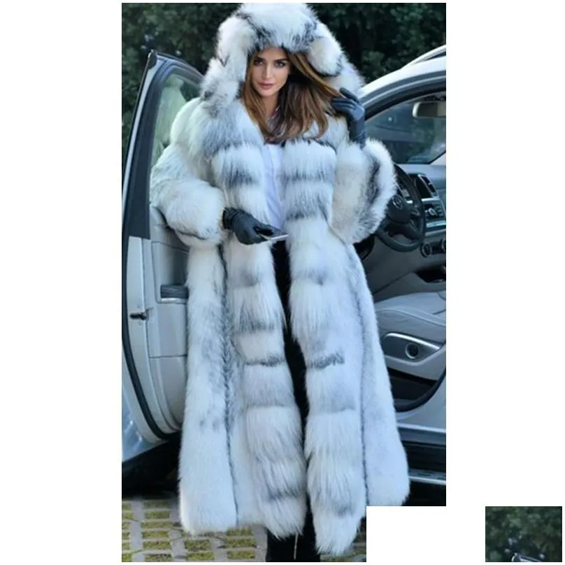 Women`S Fur & Faux Womens Women Coat Winterf Fashion Warm X-Long Plus Size Coats Solid Hooded Loose Open Stitch Clothing Drop Delivery Dhmri