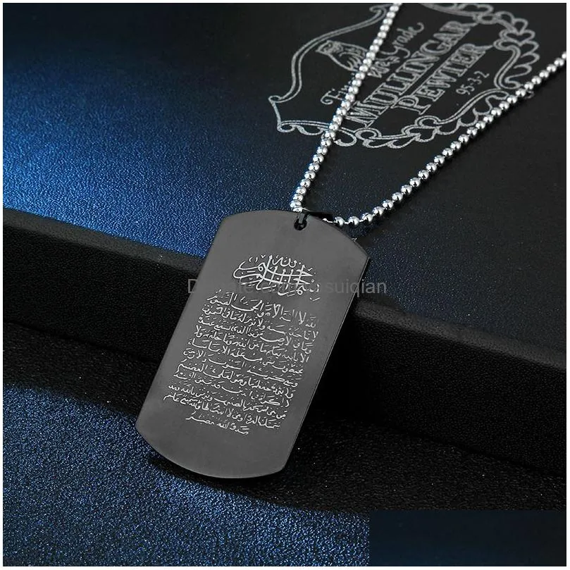 Pendant Necklaces Arabia Scripture For Women Men Stainless Steel Dog Tag Beads Chains Fashion Jewelry Gift Drop Delivery Pendants Dhirz