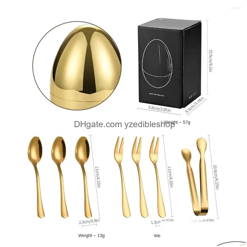 dinnerware sets mini egg cutlery set gold silver stainless steel coffee spoon dessert cake fork clip 7 pack in total