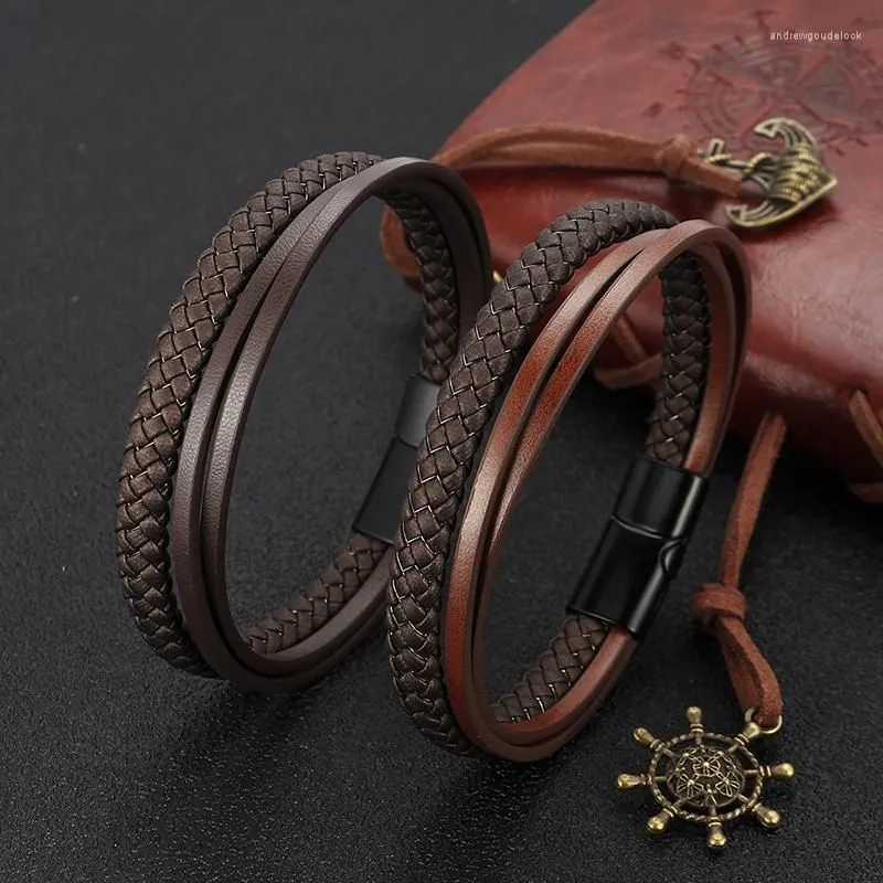Charm Bracelets Luxury Designer Man`s Bracelet Leather Woven Fashion Men Bangles Causal Accessories Alloy Wrist Band Male Gift