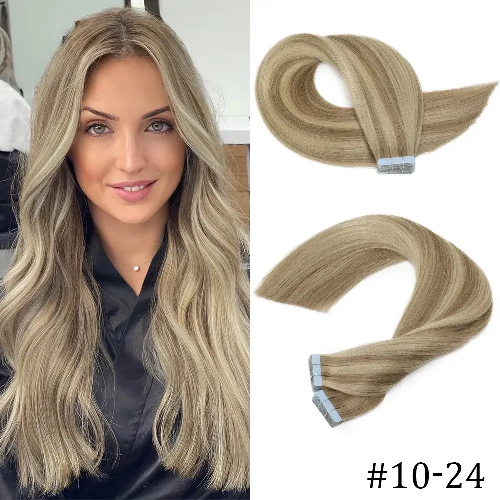 Extensions Human Natural Hair Extensions Long Tape Ins Real Hair Blonde Remy Gorgeous Seamless Skin Weft Adhesive Hairpiece