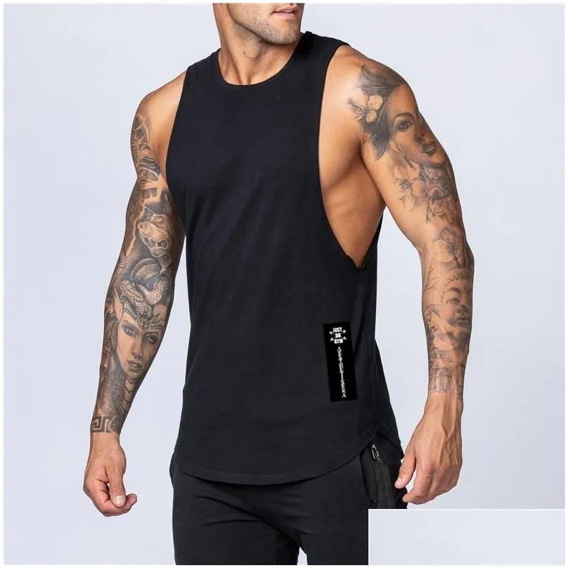 Men`S Tank Tops Mens Fashion Workout Gym Top Vest Muscle Sleeveless Sportswear Shirt Stringer Clothing Bodybuilding Singlets Cotton D Dhbur