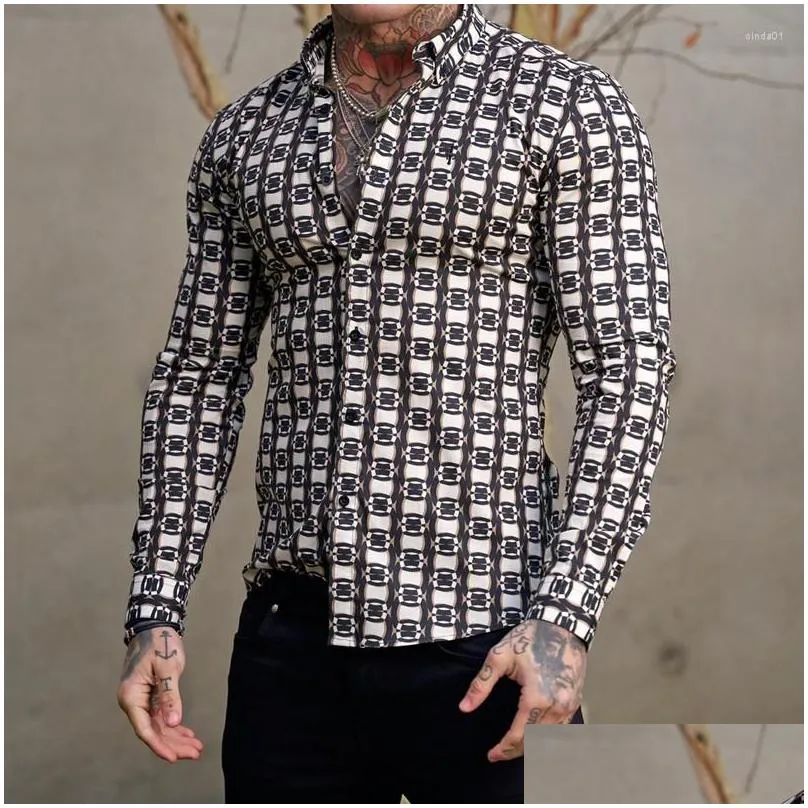 Men`S Casual Shirts Mens Autumn Sports Floral Shirt Outdoor Trend Lapel Long-Sleeved Bottoming Business Drop Delivery Apparel Clothin Dhdju