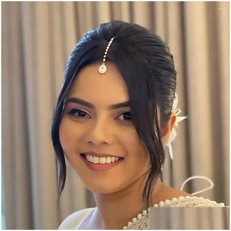 Hair Clips Simple Sparkling Water Drop Pendant Forehead Chain Boho Bride Wedding Rhinestone Bit Jewelry Accessories