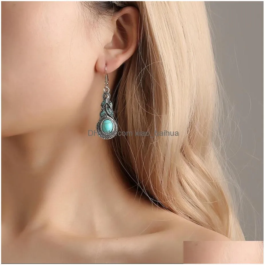 Charm Bohemian Tassel Drop Earrings Green Stone Style Long Vintage Big Dangle Flower For Women Christmas Jewelry Delivery Dhi9D