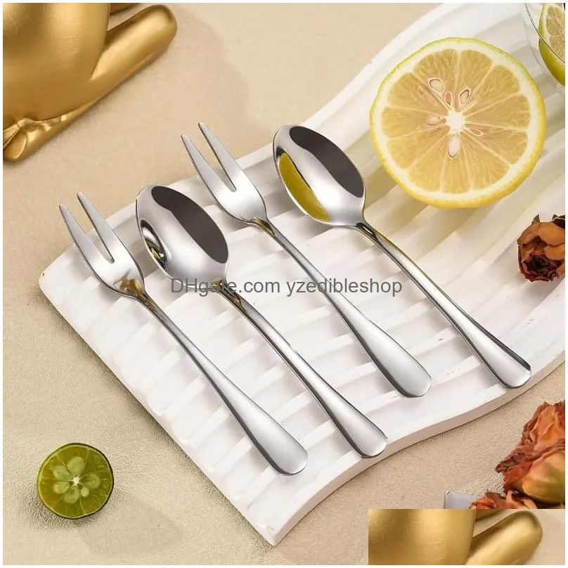 dinnerware sets mini egg cutlery set gold silver stainless steel coffee spoon dessert cake fork clip 7 pack in total