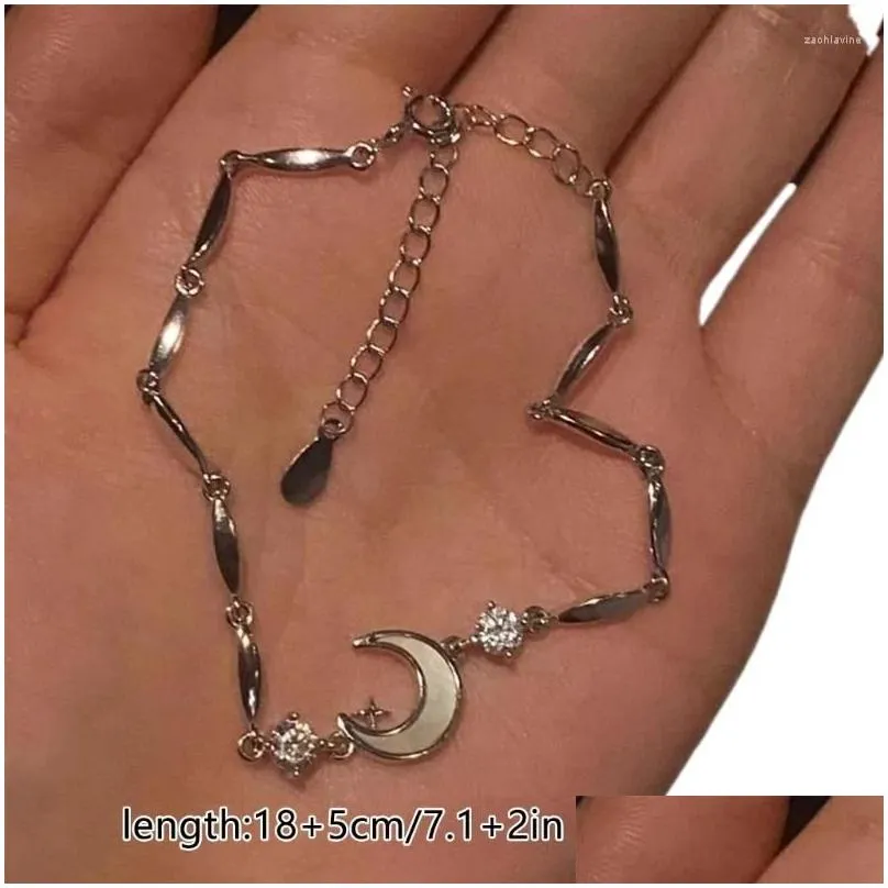 Chain Link Bracelets Sweet Cool Moon Oval Bead Wristband Unique Zircon Wristlet Fashion Jewelry Women Party Dropship Drop Delivery Otppk