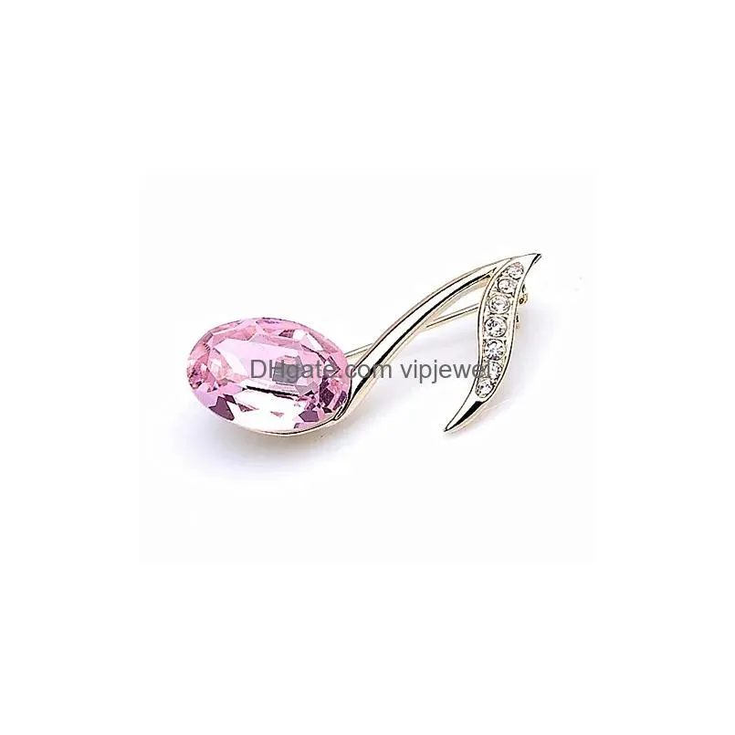 Pins Brooches Gold Plated Rhinestone Diamante And Pink Glass Crystal Music Note Small Pin Brooch Drop Delivery Jewelry Dhzgk