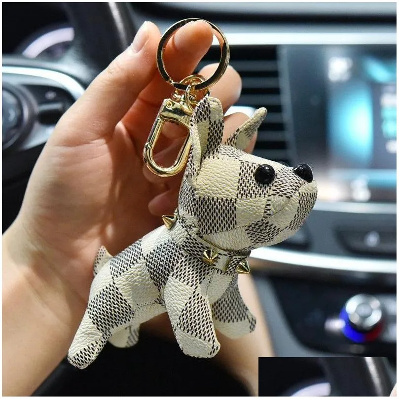 Keychains & Lanyards Designer Cartoon Animal Small Dog Creative Key Chain Accessories Key-Ring Pu Leather Letter Pattern Car Keychain Otiaz