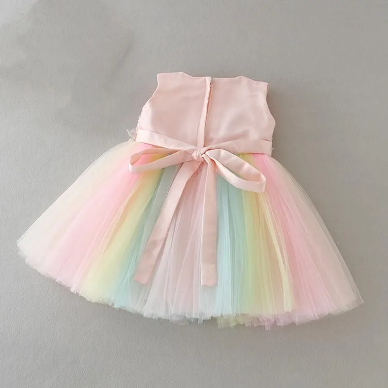 Girl`s Dresses Wholesale Kids Rainbow Baby Girl Dress Princess Baptism Christening Birthday Party Wedding Frocks 1 Years Infant Vestidos