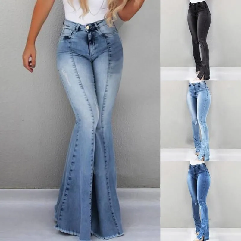 2020 Women High Waist Flare Jeans Skinny Denim Pants Sexy Push Up Trousers Stretch Bottom Jean Female Casual Jeans