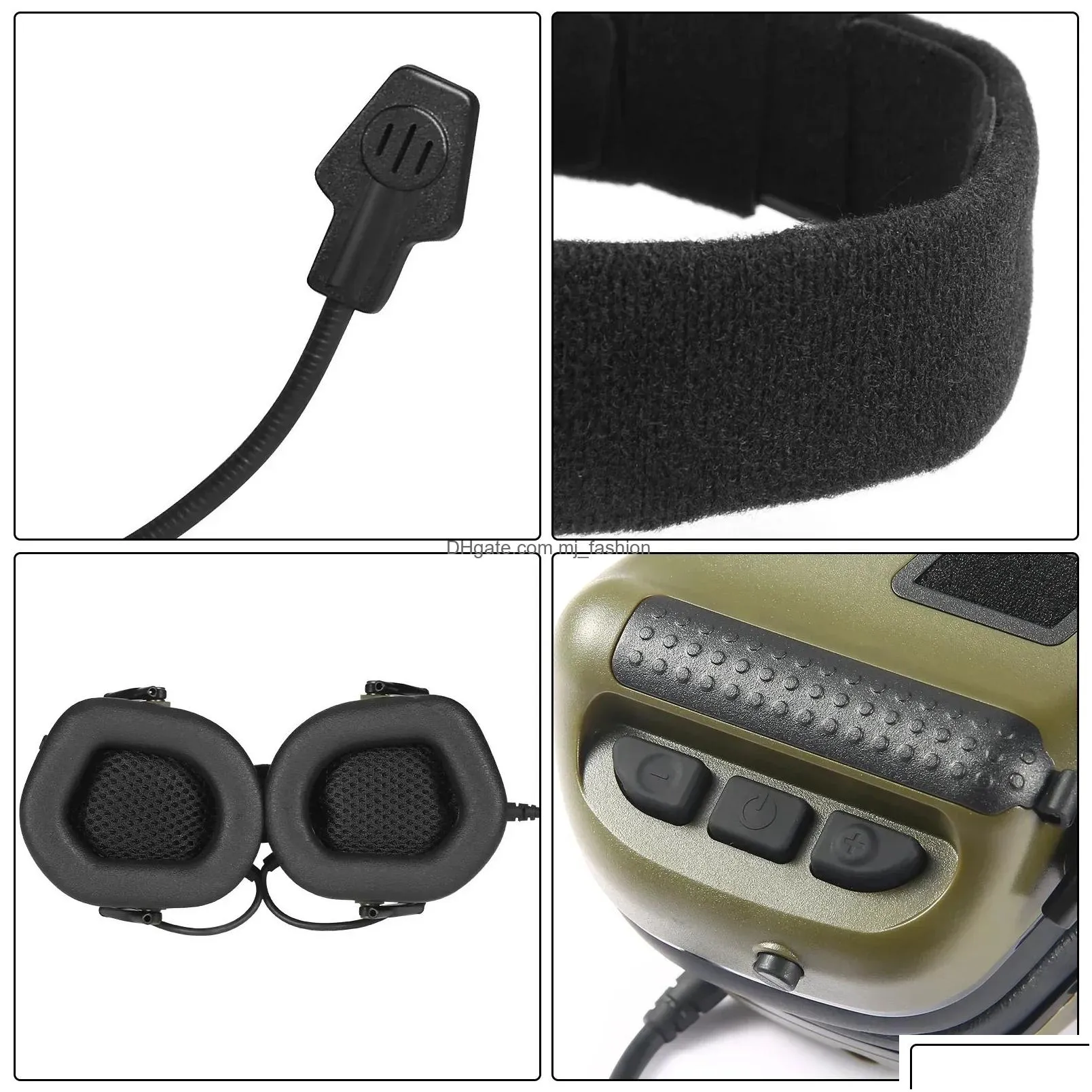 Tactical Accessories Airsoft Headset Foldable Earmuff Microphone Military Headphone Shooting Hunting Ear Protection Earphones Drop Del Dhhqz