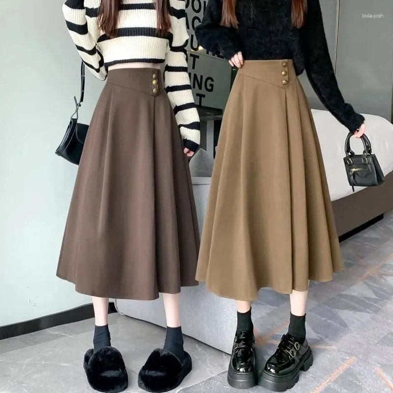 Skirts Spring Pleated Skirt Women High Waisted Slim Elastic Waist Loose Hem Korean Fashion Clothing Long For