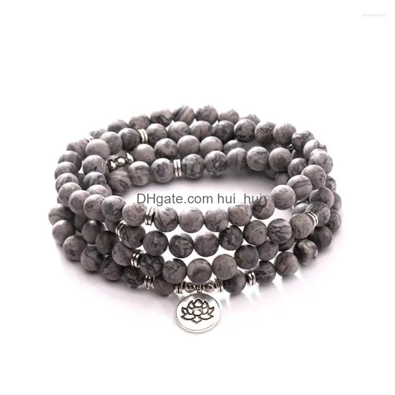 strand 8m natural 108 map stone bracelet yoga lotus charm pendant necklace healing chakra meditation men jewelry dropship