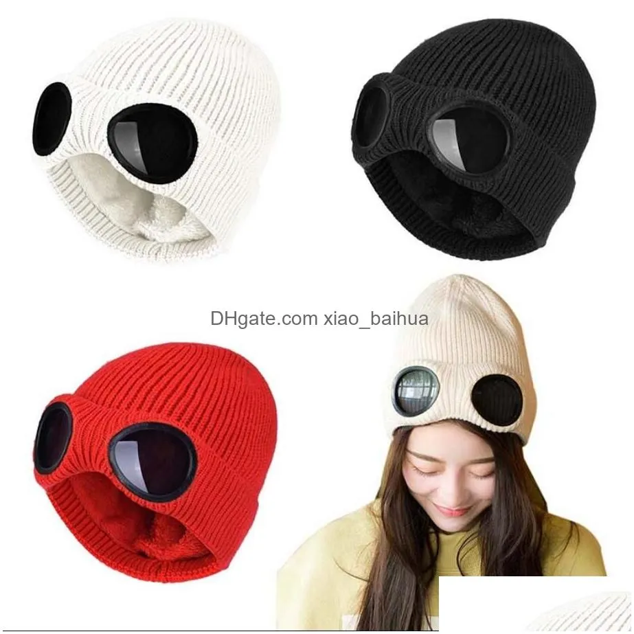 Beanie/Skull Caps Uni Winter Outdoor Glasses Knit Hat Ski Cap Clava Mask Face Neck Protection Thickened Scarf Warm Sklies Beanies Drop Dhspt