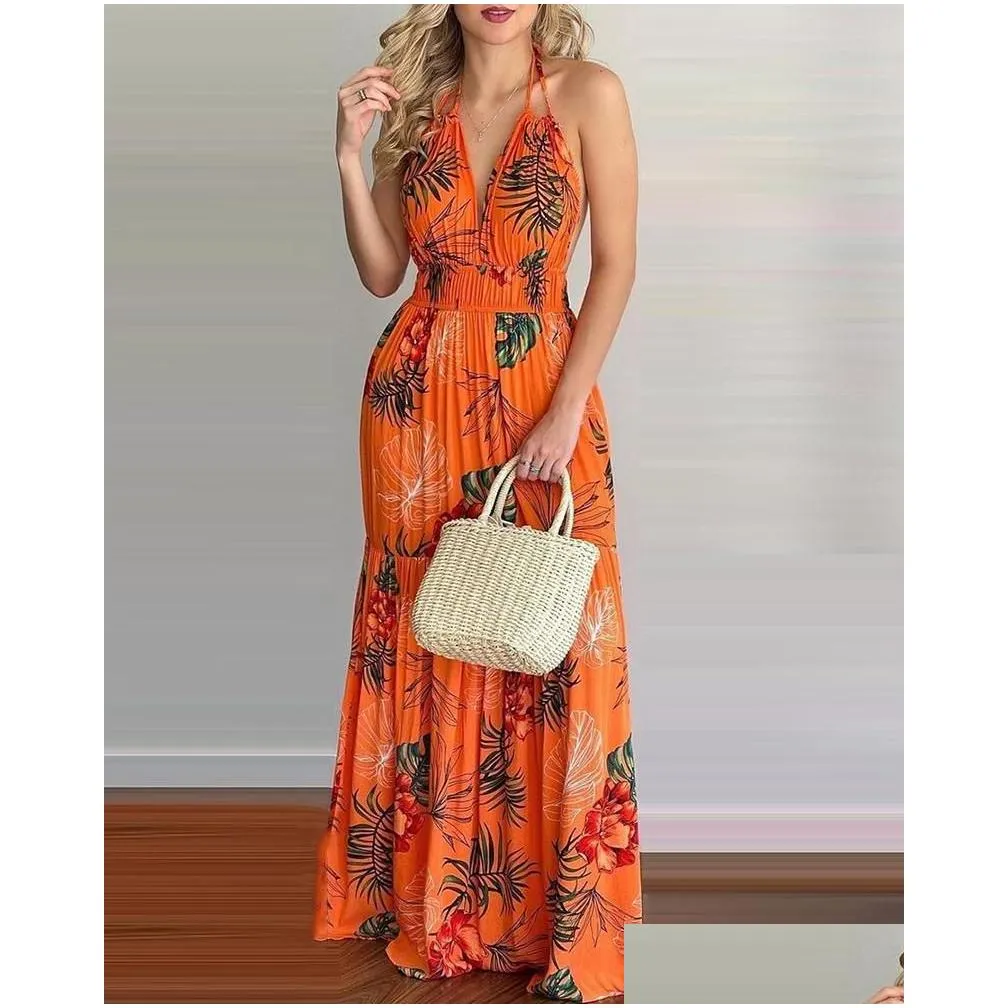 Basic & Casual Dresses Women Tropical Print Halter Backless Maxi Dress Summer Spring Vacation Sleeveless Y Boho Beach Floralcasual Dr Dhku8