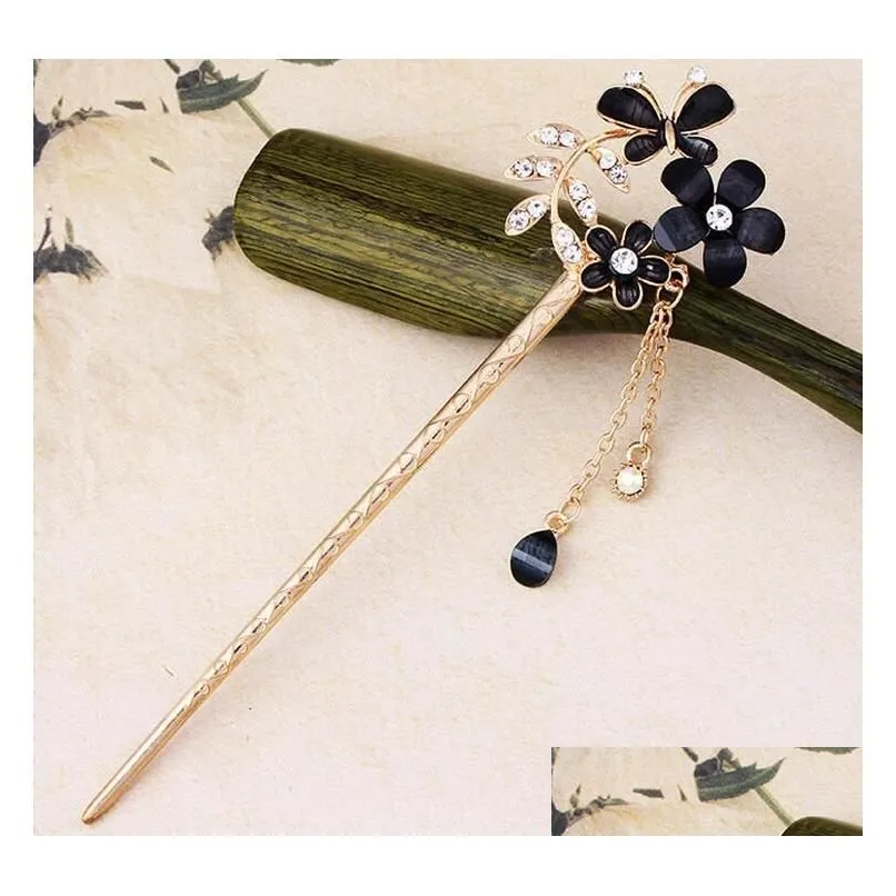 Hairpins Ethnic Style Alloy Hairpin Diamonds Classic With Drip Oil Hair Pin Gsfz035 Mix Order Drop Delivery Jewelry Hairjewelry Dhkyd