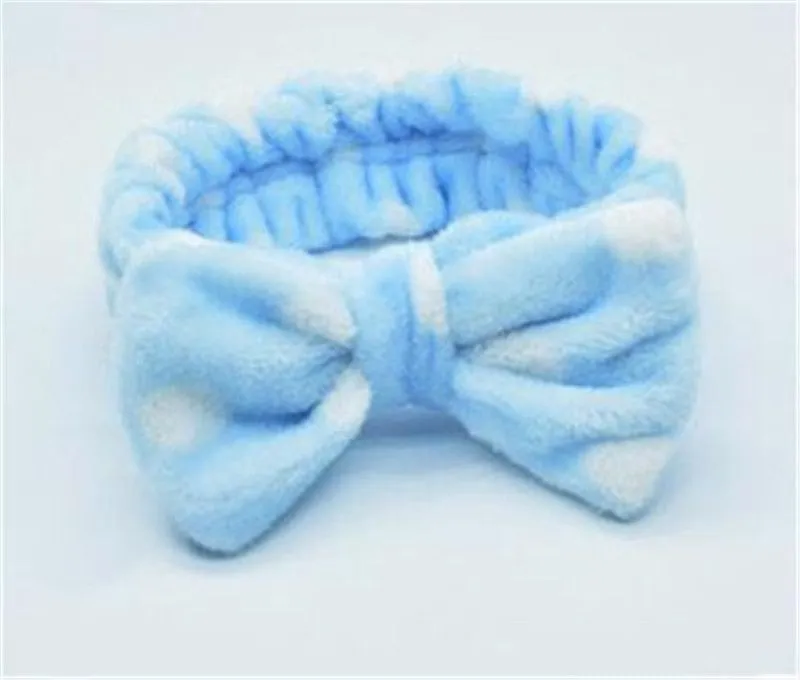 Women Elastic Hair Coral Velvet Big Bow Polka Dot Stripe Headbands Bath Wash Face Makeup Band Beauty Shower Hairband Head-Ware dc104