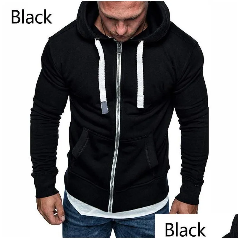 Men`S Hoodies & Sweatshirts Mens Plus Size Tracksuit 2021 Autumn Winter Dstring Pocket Hooded Sweatshirt Long Sleeve Zip Slim Coat Ma Dht4R
