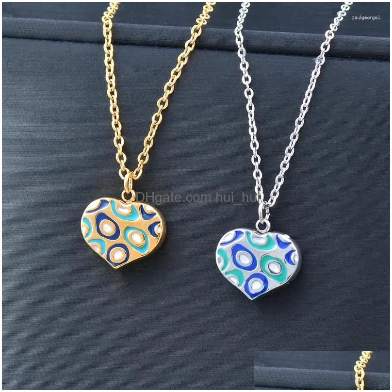 necklace earrings set leeker 316l stainless steel gold silver color jewelry heart for women drop blue green enamel lk3