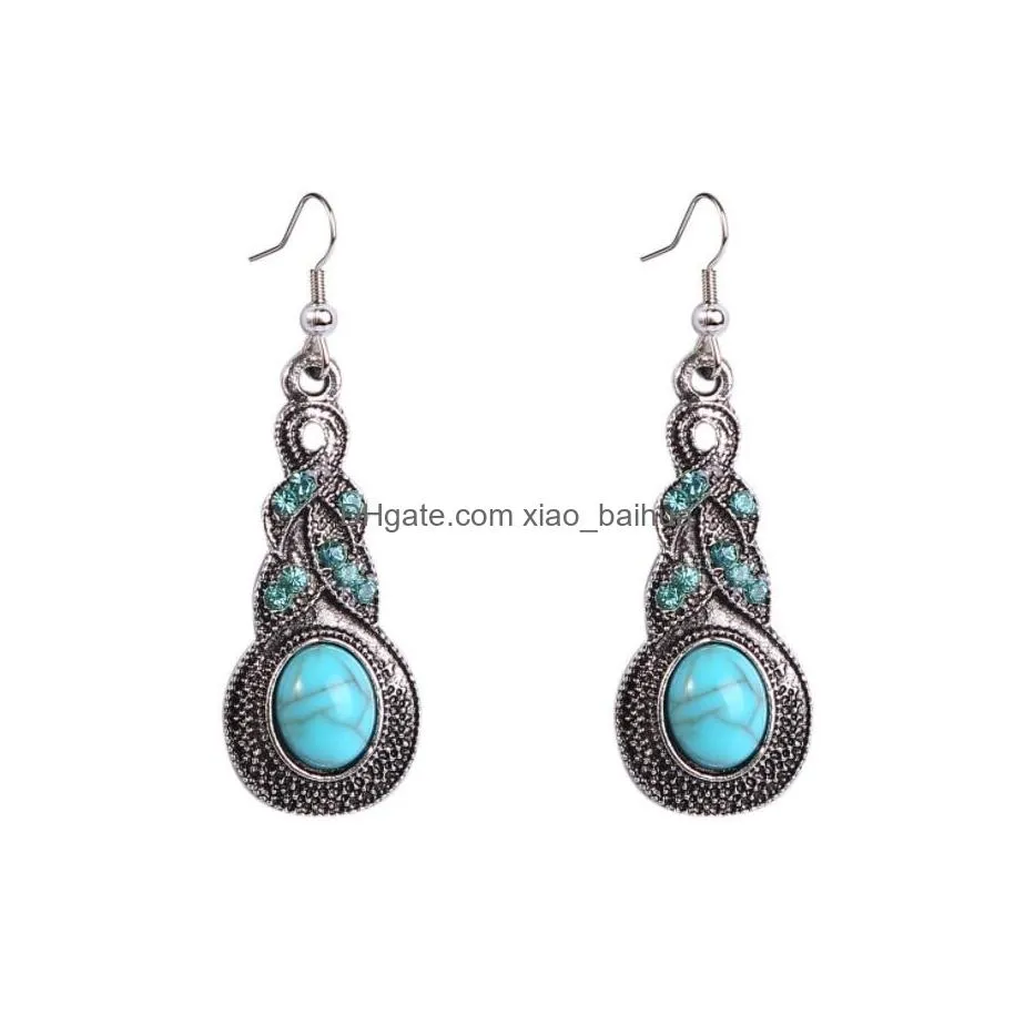 Charm Bohemian Dangle Drop Earrings For Women Vintage Turquoise Tassel Ethnic Retro Pendant Ear Hook Beach Party Jewelry Gift Deliver Dhglq